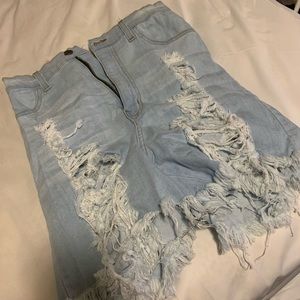 Distressed jean shorts